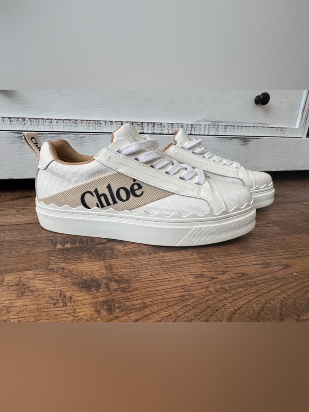 Chloe Lauren Low Top Sneakers Scalloped Canvas Women's Size 38